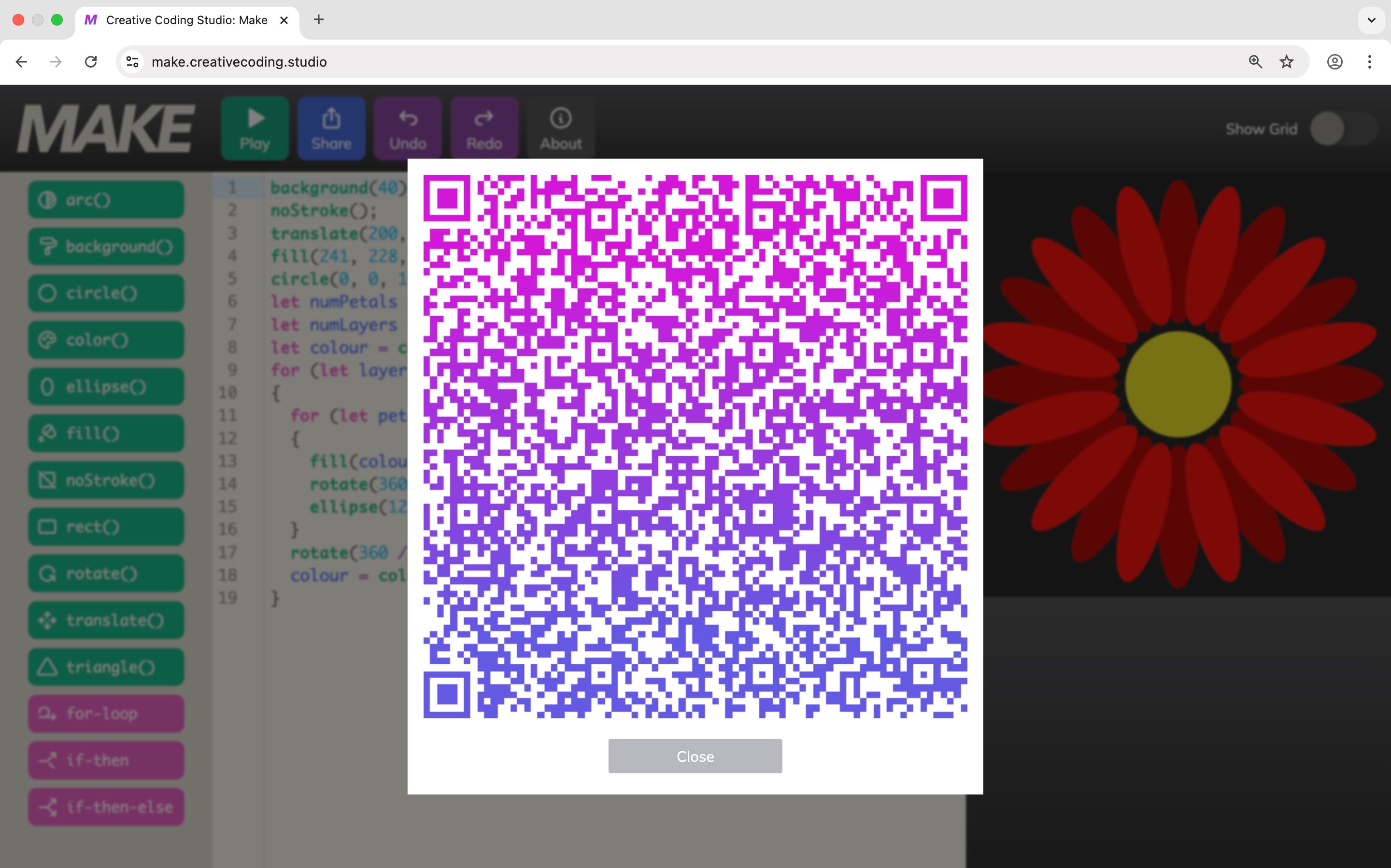 Make Web App - QR Code for Sharing